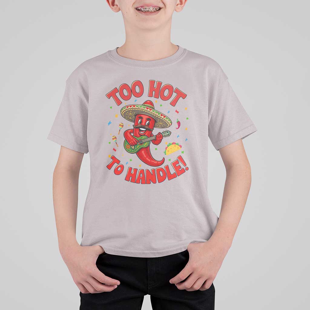 Funny Mexican Jalapeno T Shirt For Kid Too Hot To Handle Cinco De Mayo Party