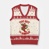 Funny Mexican Jalapeno V-Neck Knit Sweater Vest Too Hot To Handle Cinco De Mayo Party