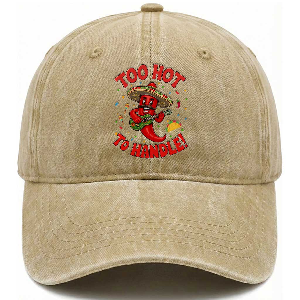 Funny Mexican Jalapeno Washed Cotton Baseball Cap Too Hot To Handle Cinco De Mayo Party
