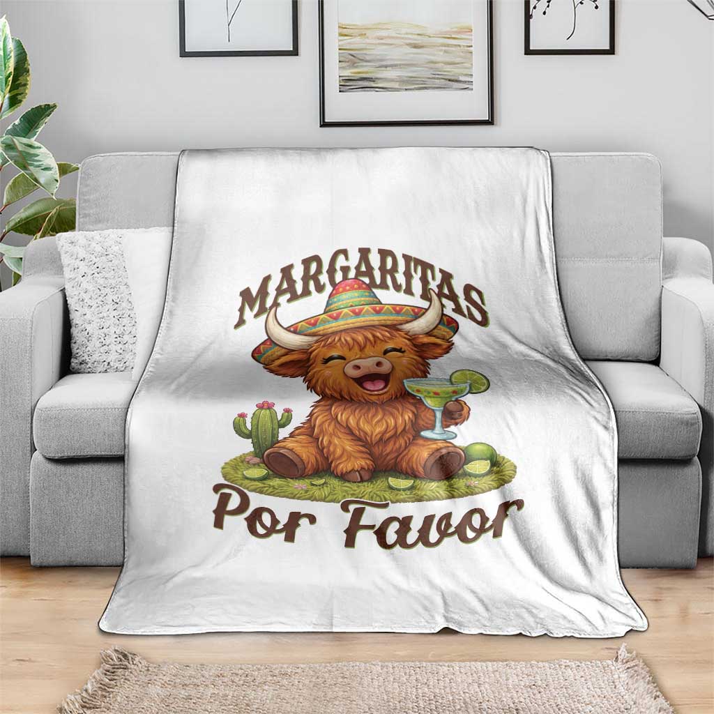 Funny Cinco De Mayo Highland Cow Throw Blanket Margaritas Por Favor