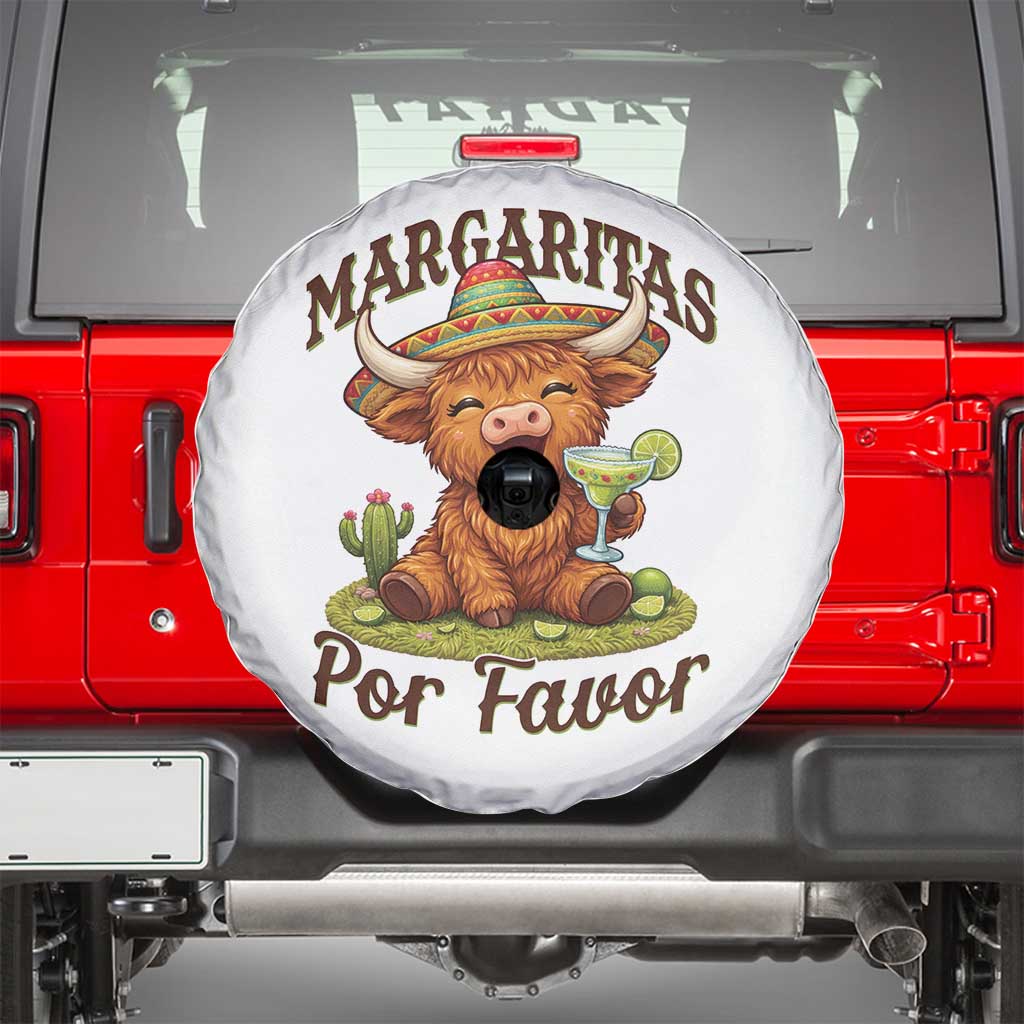 Funny Cinco De Mayo Highland Cow Spare Tire Cover Margaritas Por Favor