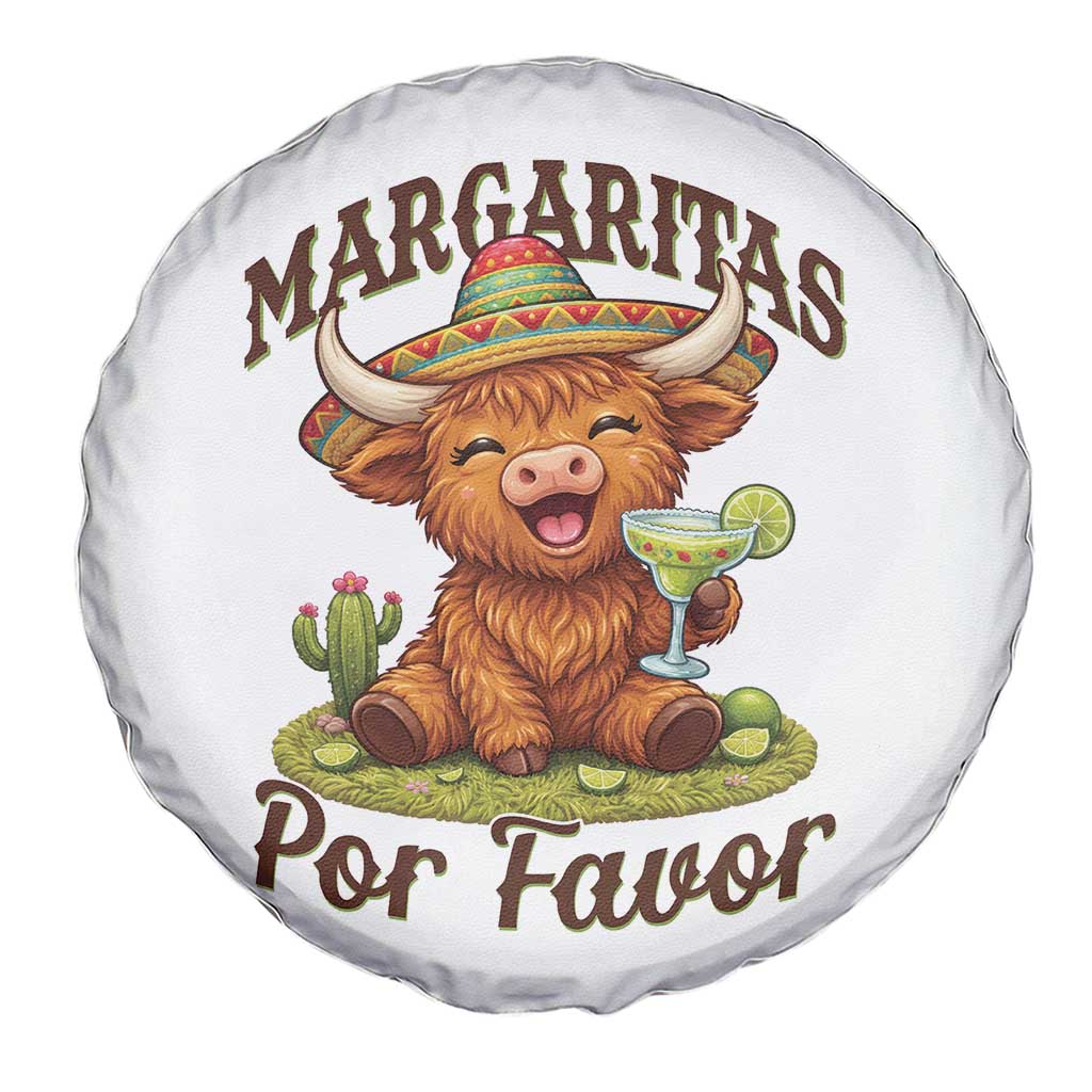 Funny Cinco De Mayo Highland Cow Spare Tire Cover Margaritas Por Favor