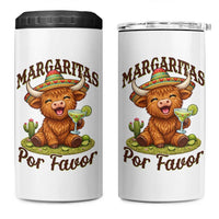 Funny Cinco De Mayo Highland Cow 4 in 1 Can Cooler Tumbler Margaritas Por Favor