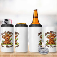 Funny Cinco De Mayo Highland Cow 4 in 1 Can Cooler Tumbler Margaritas Por Favor