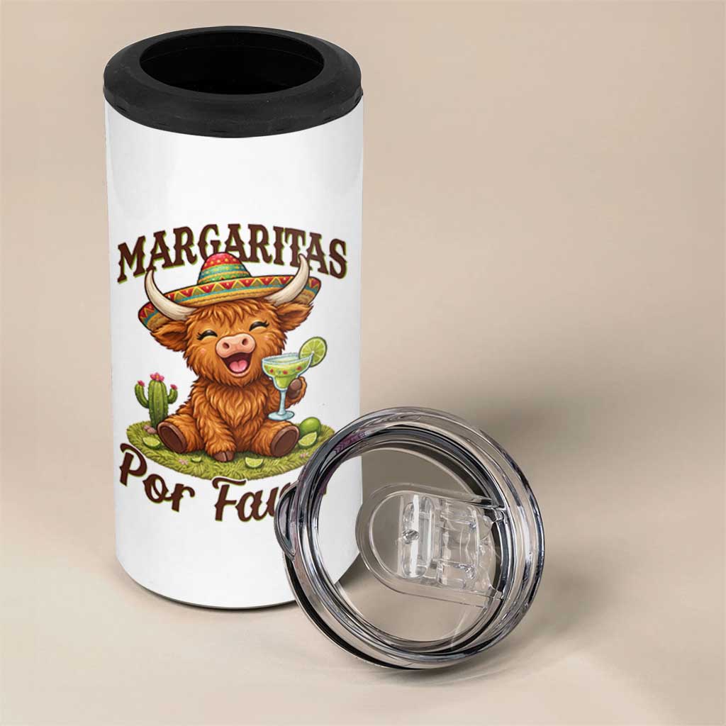 Funny Cinco De Mayo Highland Cow 4 in 1 Can Cooler Tumbler Margaritas Por Favor