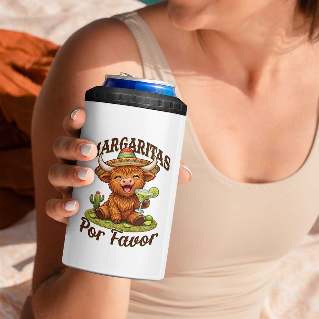 Funny Cinco De Mayo Highland Cow 4 in 1 Can Cooler Tumbler Margaritas Por Favor