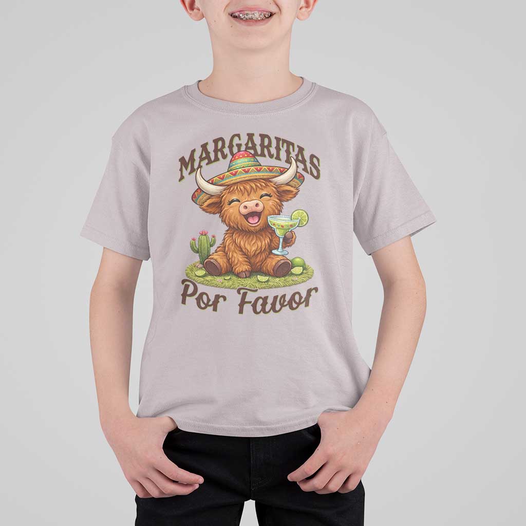 Funny Cinco De Mayo Highland Cow T Shirt For Kid Margaritas Por Favor
