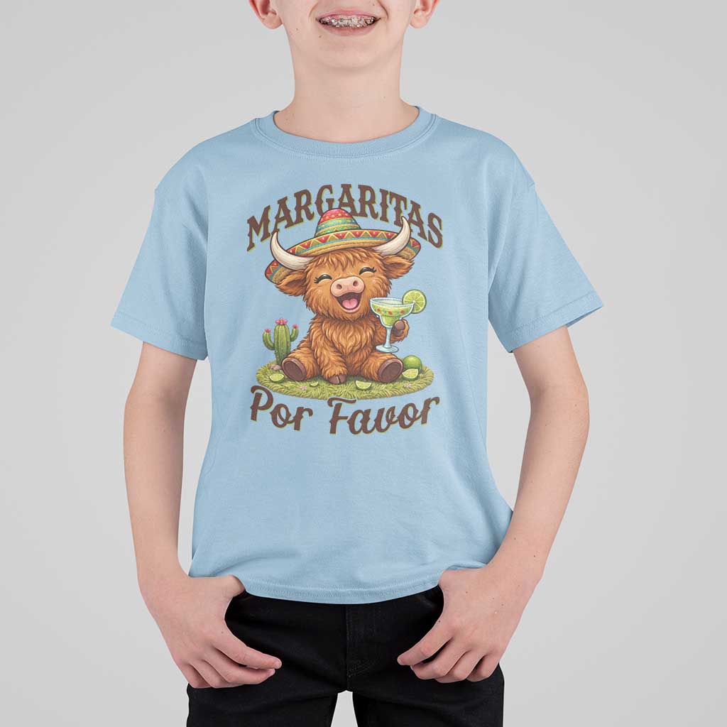 Funny Cinco De Mayo Highland Cow T Shirt For Kid Margaritas Por Favor