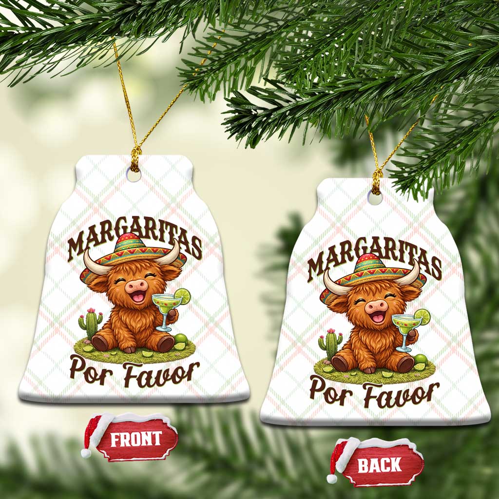 Funny Cinco De Mayo Highland Cow Ceramic Ornament Margaritas Por Favor
