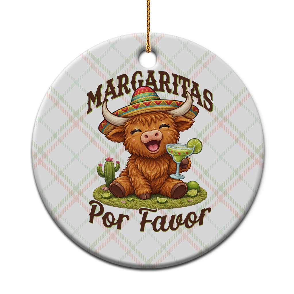 Funny Cinco De Mayo Highland Cow Ceramic Ornament Margaritas Por Favor