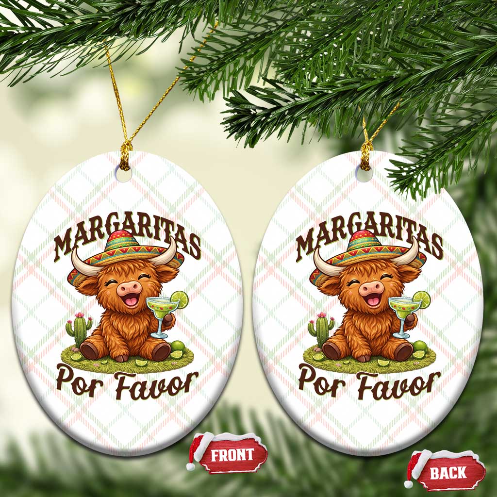 Funny Cinco De Mayo Highland Cow Ceramic Ornament Margaritas Por Favor