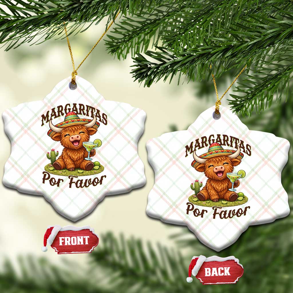 Funny Cinco De Mayo Highland Cow Ceramic Ornament Margaritas Por Favor