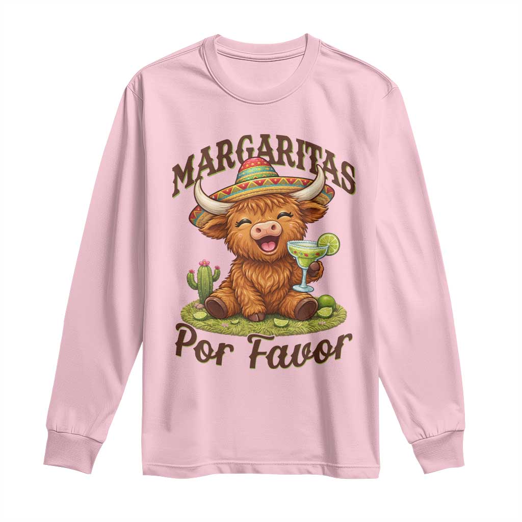 Funny Cinco De Mayo Highland Cow Long Sleeve Shirt Margaritas Por Favor