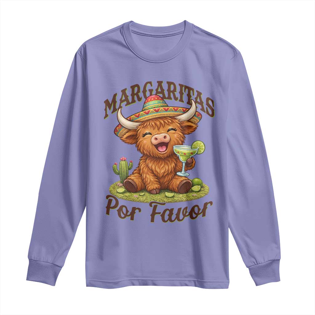 Funny Cinco De Mayo Highland Cow Long Sleeve Shirt Margaritas Por Favor