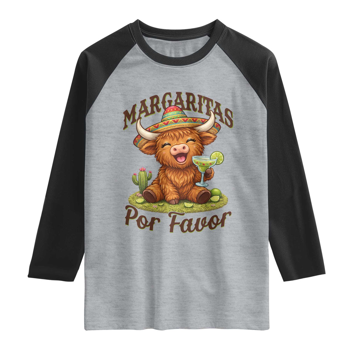 Funny Cinco De Mayo Highland Cow Raglan Shirt Margaritas Por Favor