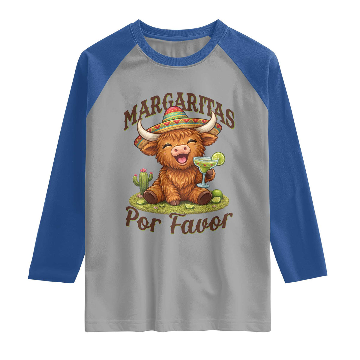 Funny Cinco De Mayo Highland Cow Raglan Shirt Margaritas Por Favor