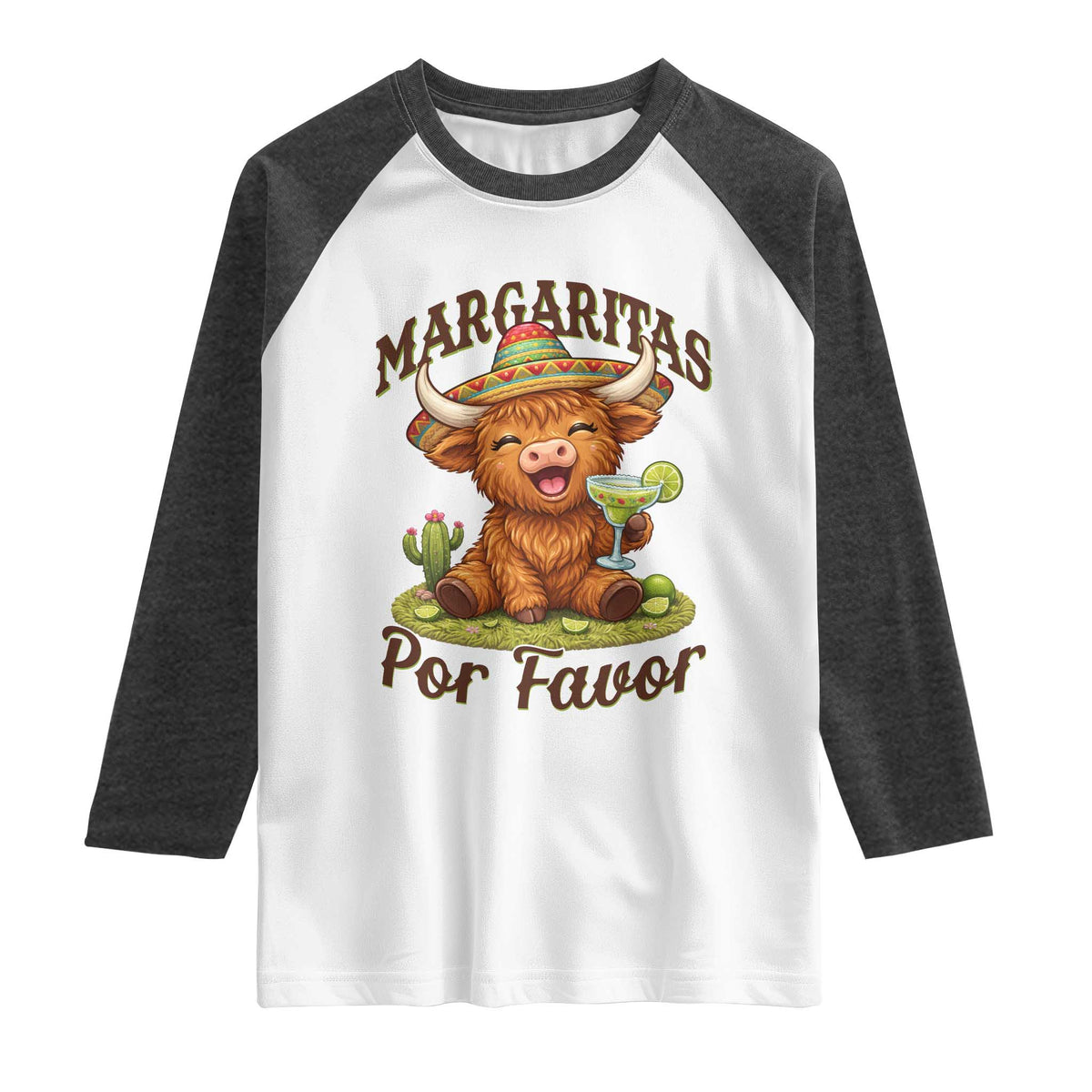 Funny Cinco De Mayo Highland Cow Raglan Shirt Margaritas Por Favor