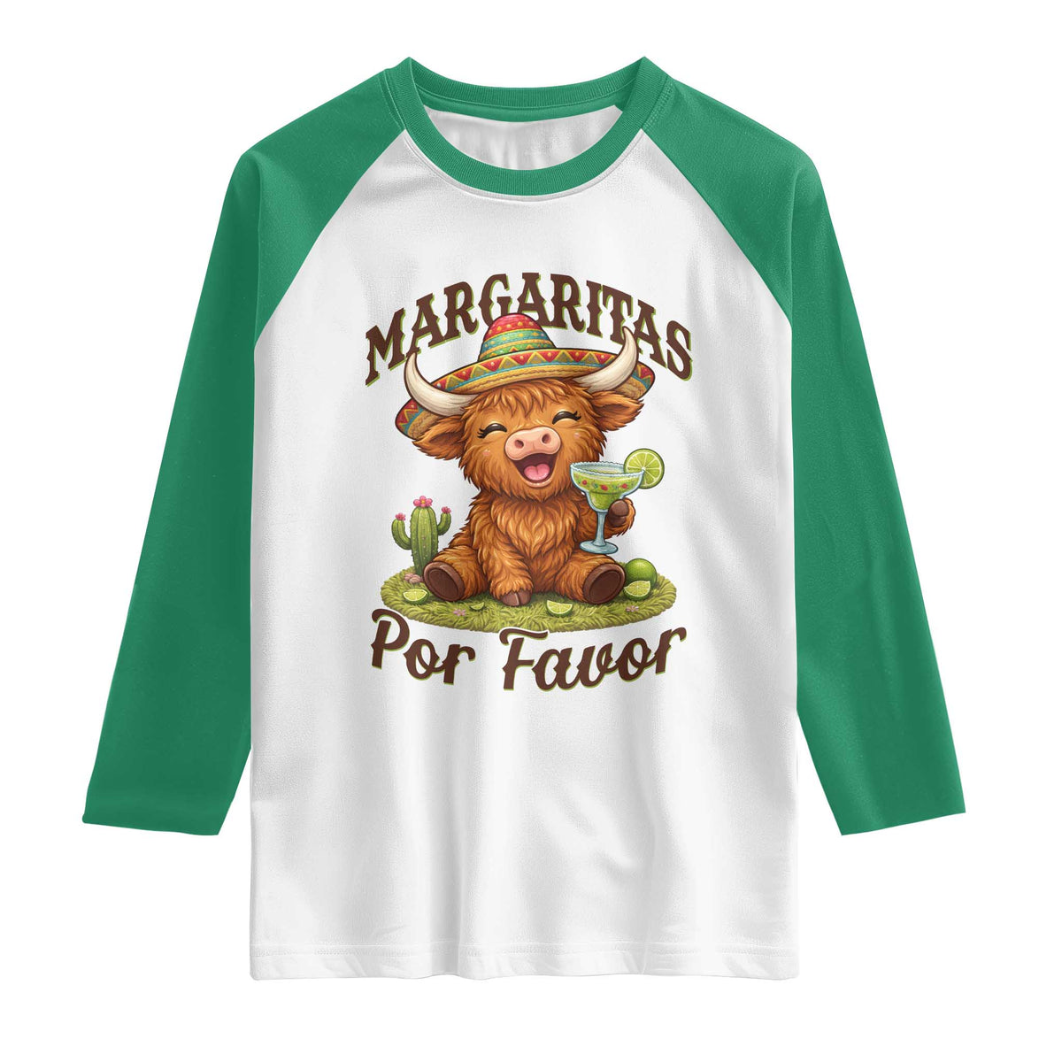 Funny Cinco De Mayo Highland Cow Raglan Shirt Margaritas Por Favor