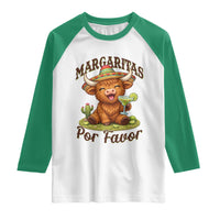 Funny Cinco De Mayo Highland Cow Raglan Shirt Margaritas Por Favor