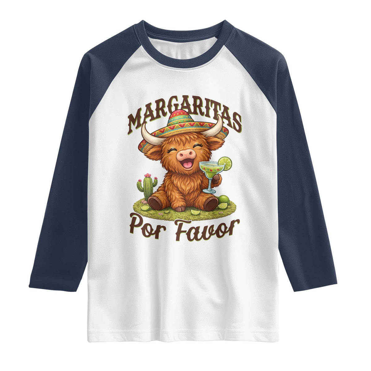 Funny Cinco De Mayo Highland Cow Raglan Shirt Margaritas Por Favor