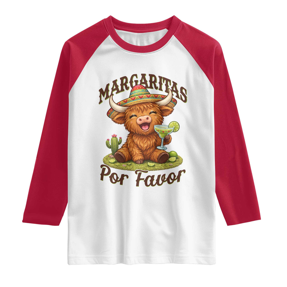 Funny Cinco De Mayo Highland Cow Raglan Shirt Margaritas Por Favor