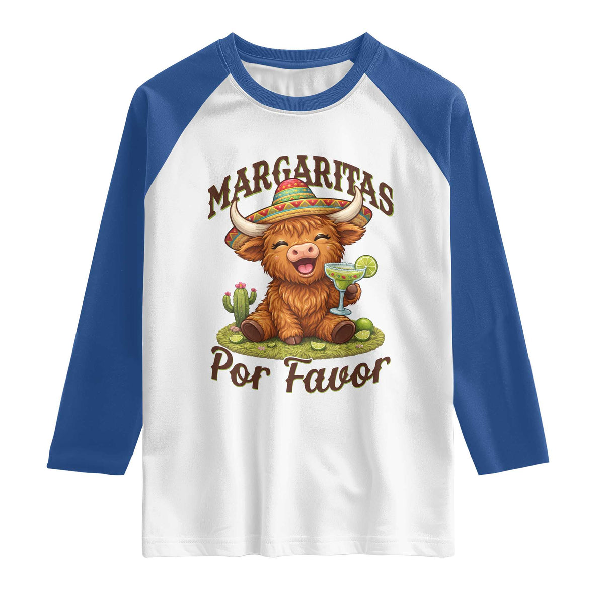 Funny Cinco De Mayo Highland Cow Raglan Shirt Margaritas Por Favor