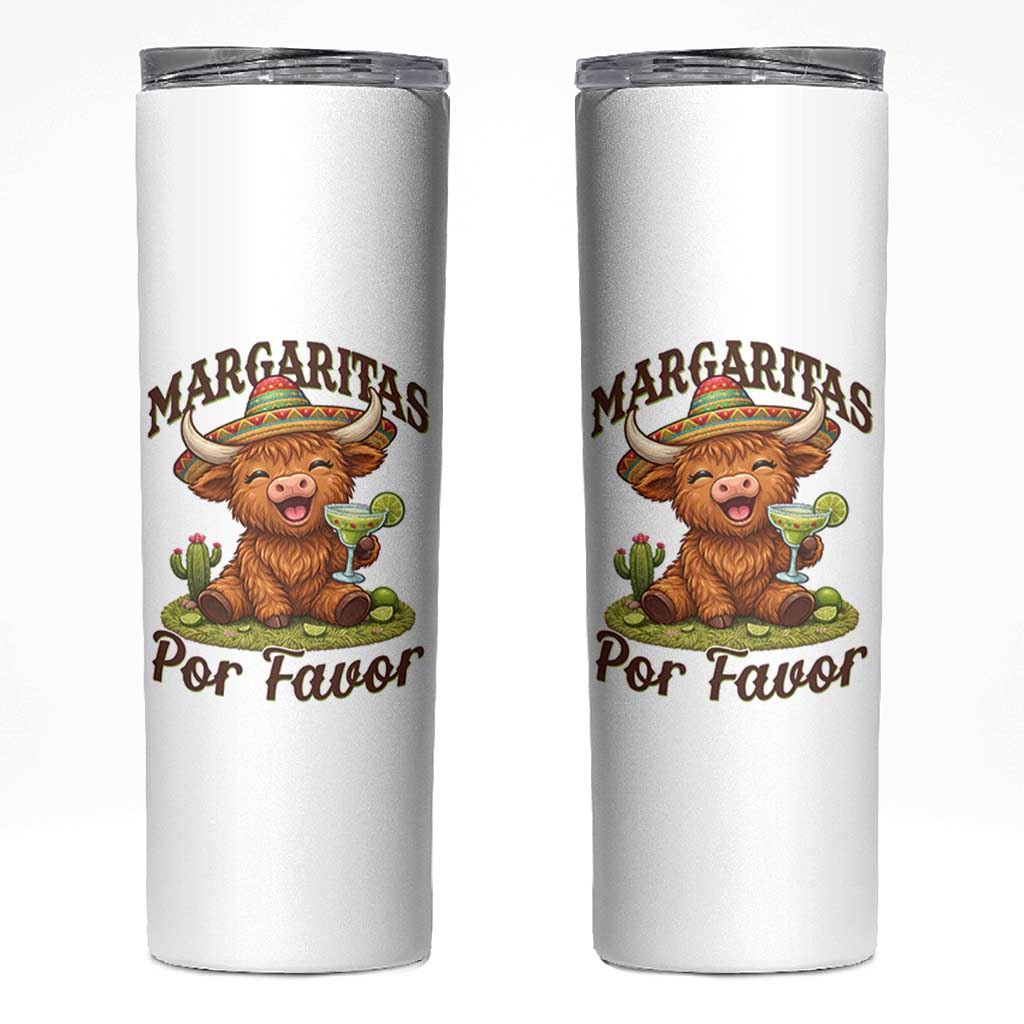 Funny Cinco De Mayo Highland Cow Skinny Tumbler Margaritas Por Favor