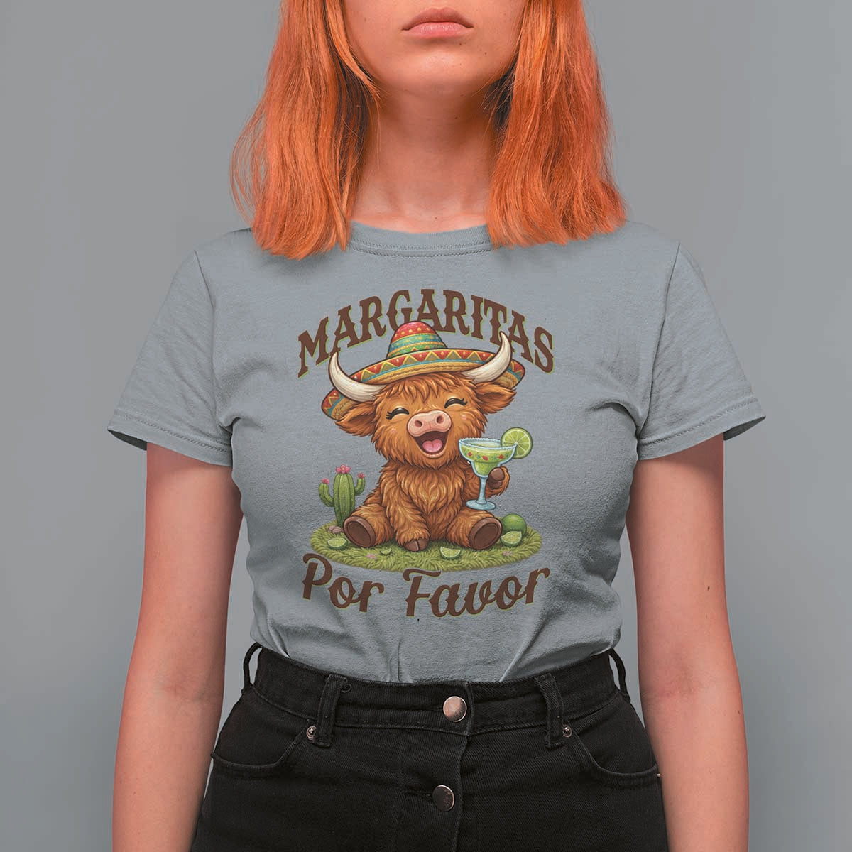 Funny Cinco De Mayo Highland Cow T Shirt For Women Margaritas Por Favor
