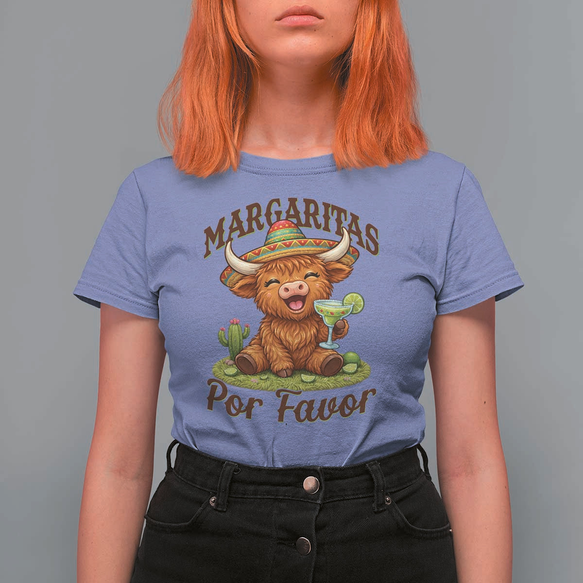 Funny Cinco De Mayo Highland Cow T Shirt For Women Margaritas Por Favor
