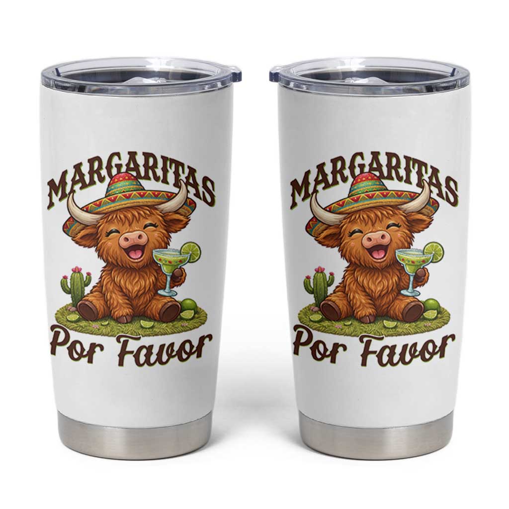 Funny Cinco De Mayo Highland Cow Tumbler Cup Margaritas Por Favor