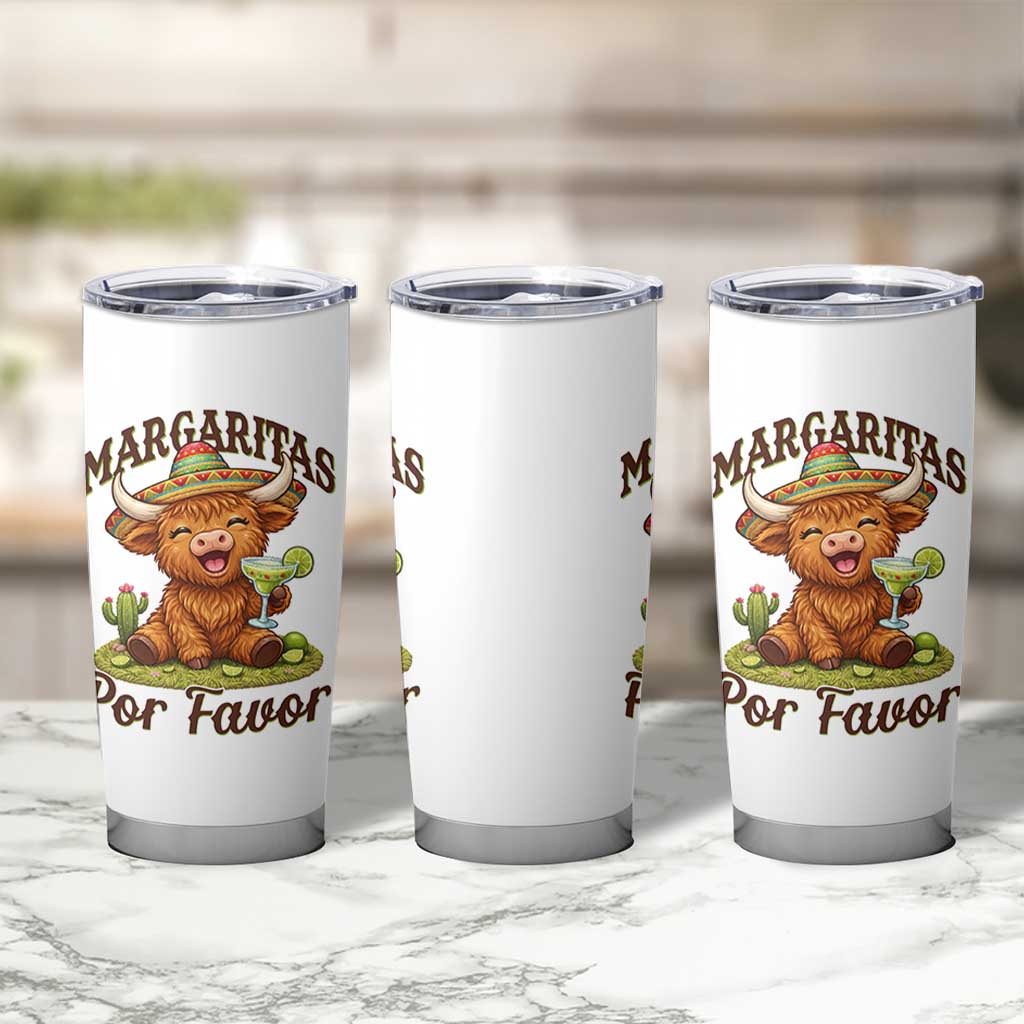 Funny Cinco De Mayo Highland Cow Tumbler Cup Margaritas Por Favor