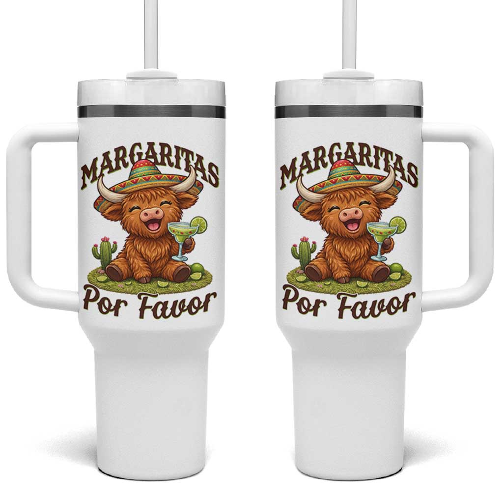 Funny Cinco De Mayo Highland Cow Tumbler With Handle Margaritas Por Favor