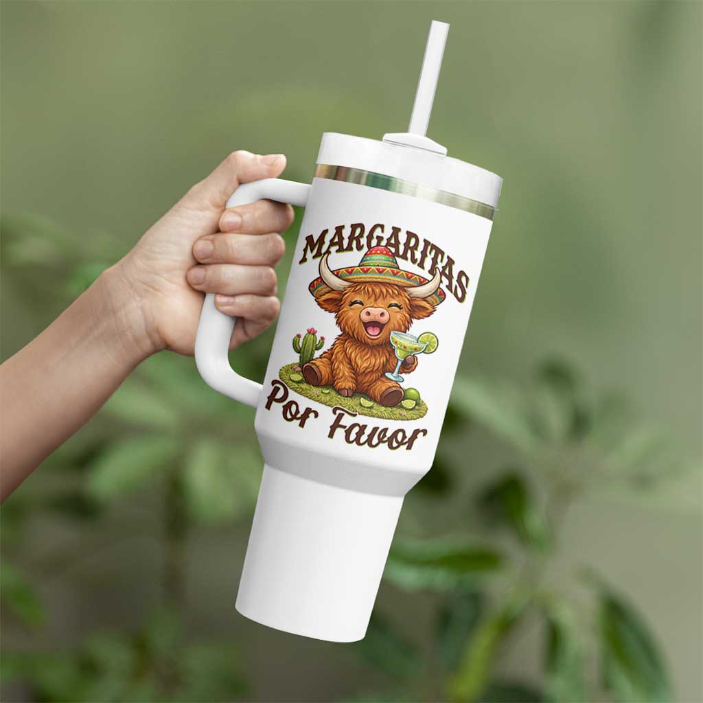 Funny Cinco De Mayo Highland Cow Tumbler With Handle Margaritas Por Favor