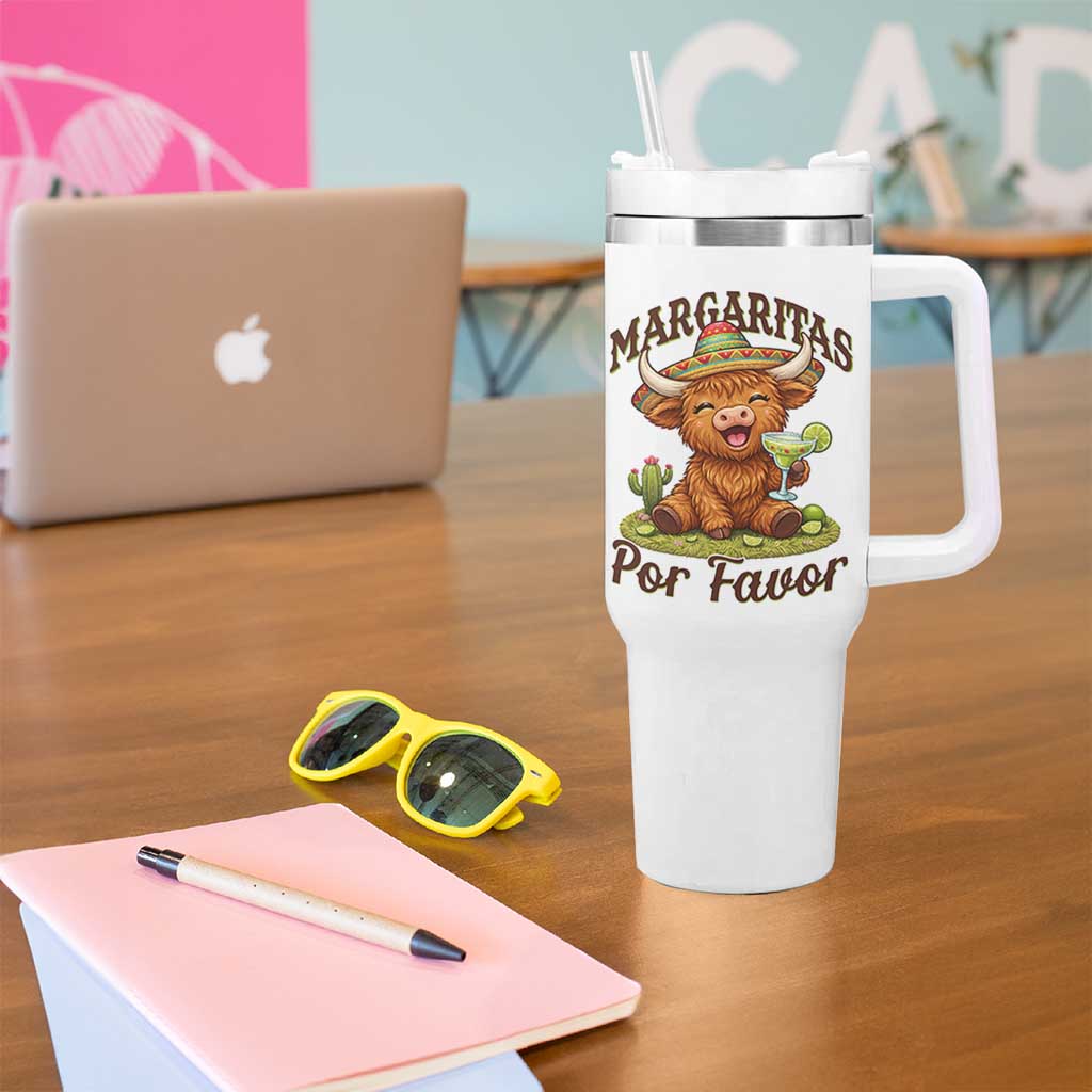 Funny Cinco De Mayo Highland Cow Tumbler With Handle Margaritas Por Favor
