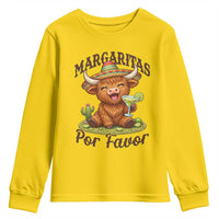 Funny Cinco De Mayo Highland Cow Youth Sweatshirt Margaritas Por Favor