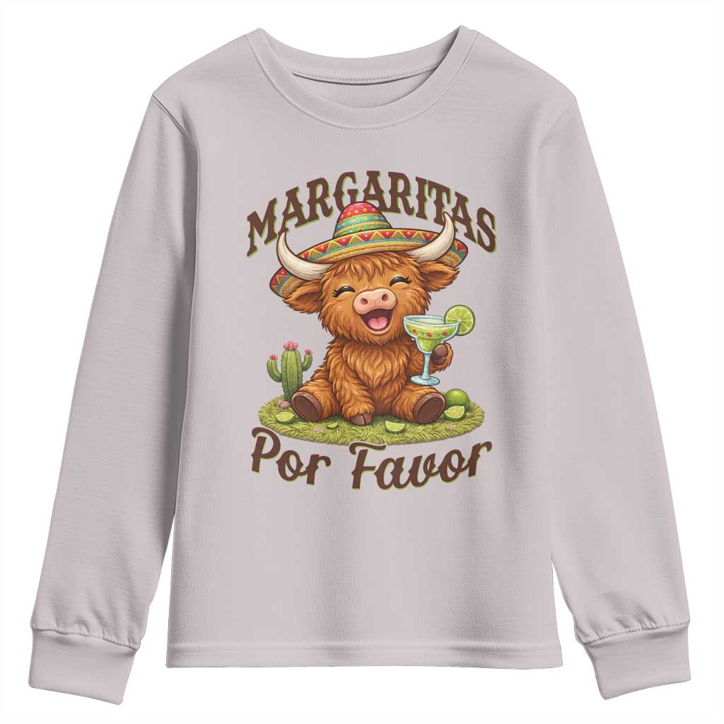Funny Cinco De Mayo Highland Cow Youth Sweatshirt Margaritas Por Favor