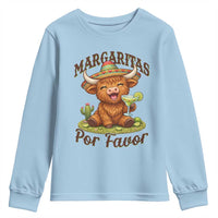 Funny Cinco De Mayo Highland Cow Youth Sweatshirt Margaritas Por Favor