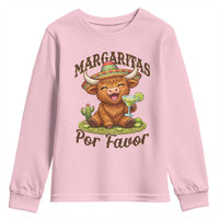 Funny Cinco De Mayo Highland Cow Youth Sweatshirt Margaritas Por Favor