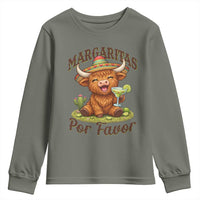Funny Cinco De Mayo Highland Cow Youth Sweatshirt Margaritas Por Favor