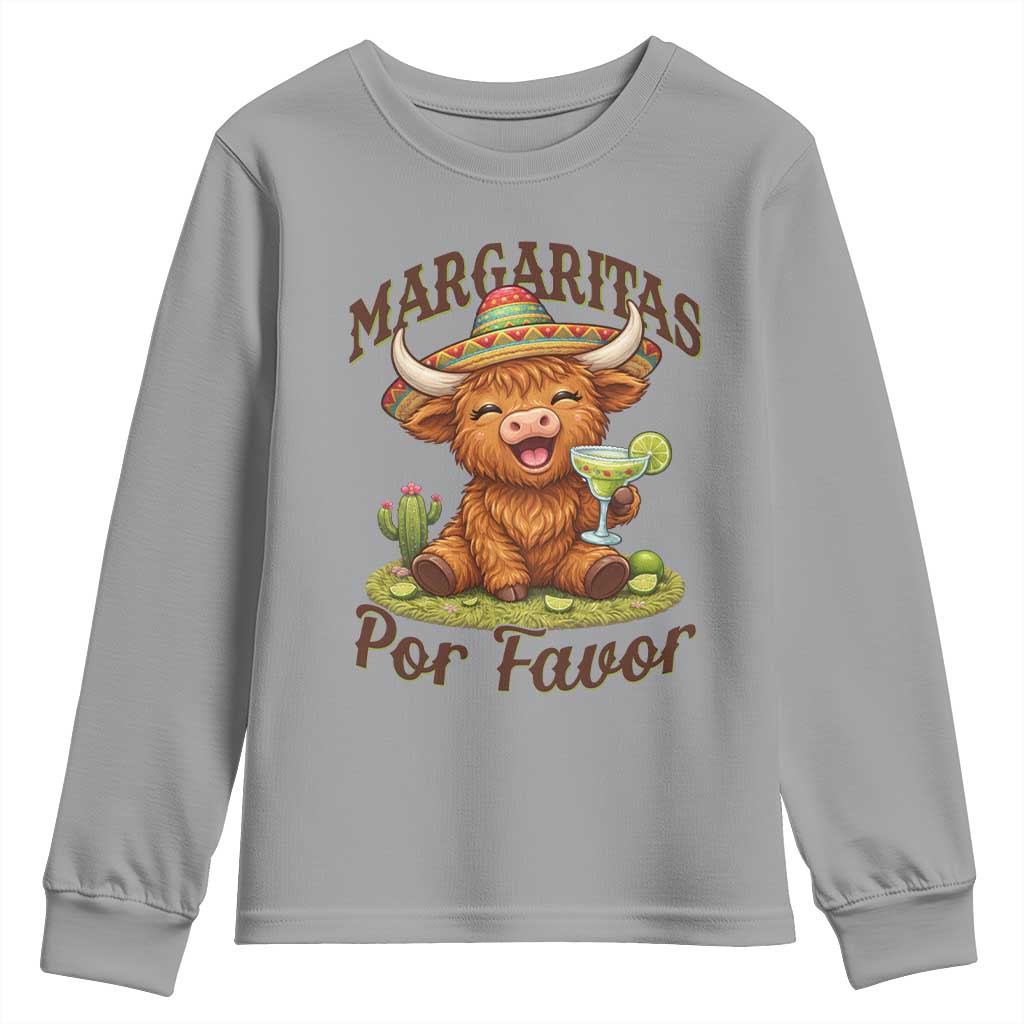 Funny Cinco De Mayo Highland Cow Youth Sweatshirt Margaritas Por Favor