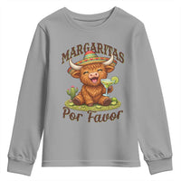 Funny Cinco De Mayo Highland Cow Youth Sweatshirt Margaritas Por Favor