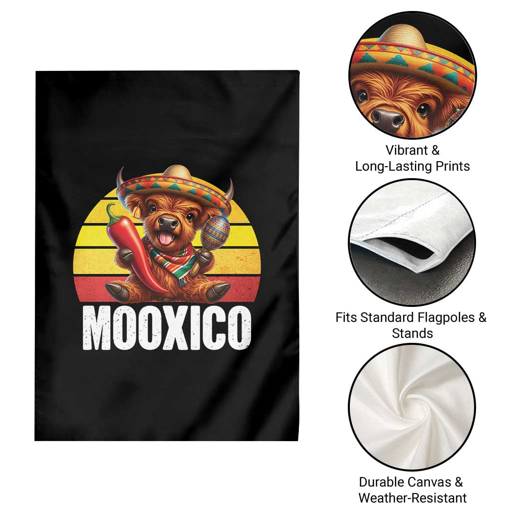 Funny Highland Cow MooXico Garden Flag Cinco De Mayo Fiesta Party