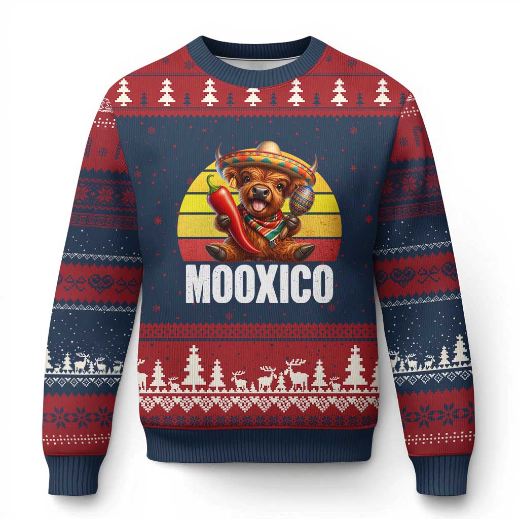 Funny Highland Cow MooXico Ugly Christmas Sweater Cinco De Mayo Fiesta Party