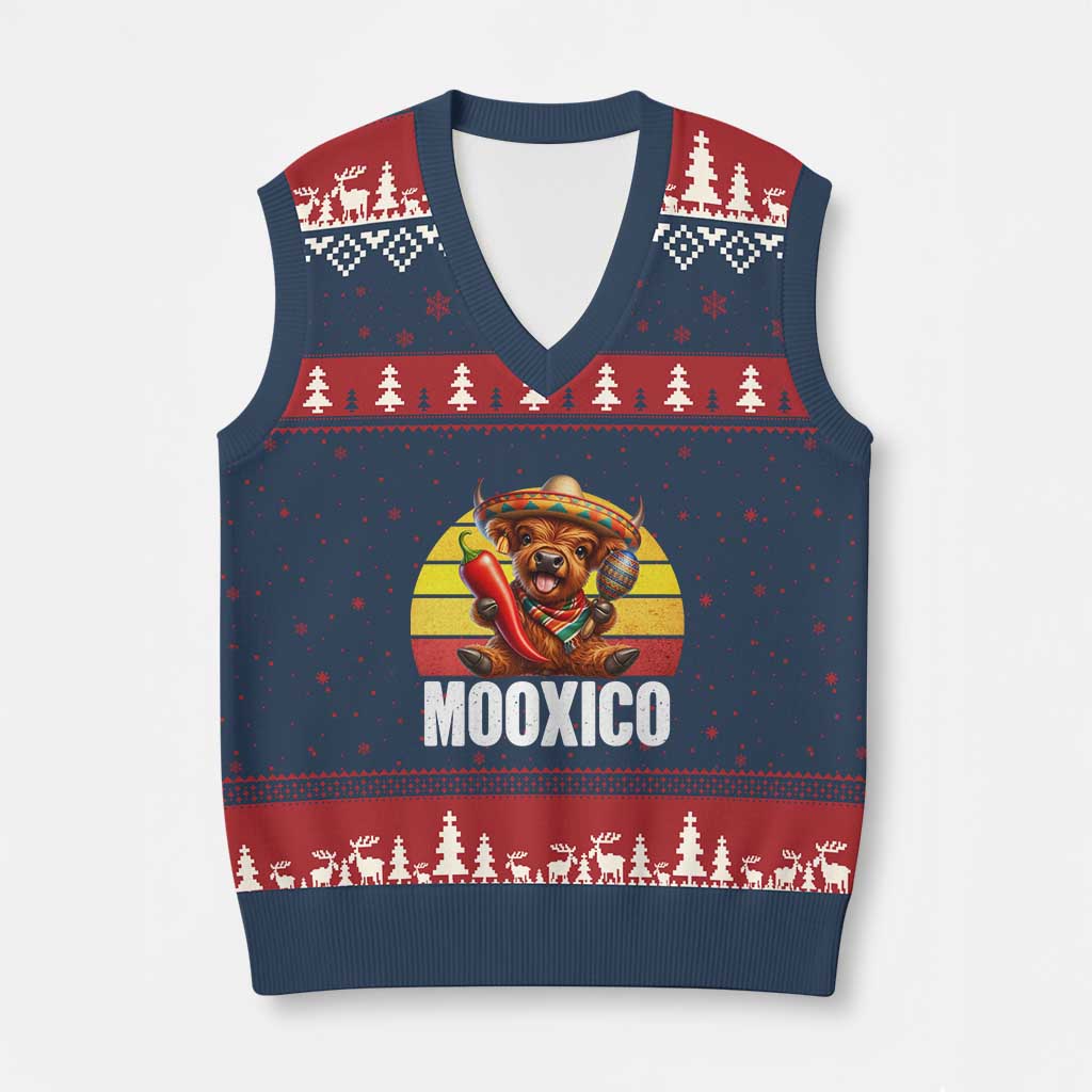 Funny Highland Cow MooXico V-Neck Knit Sweater Vest Cinco De Mayo Fiesta Party