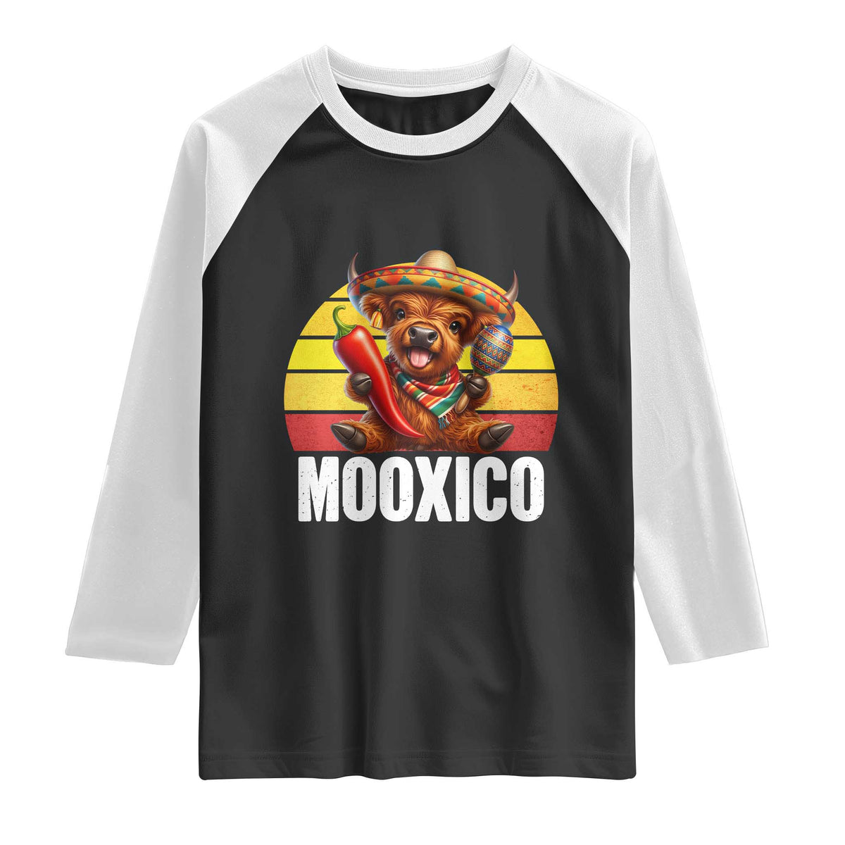Funny Highland Cow MooXico Raglan Shirt Cinco De Mayo Fiesta Party