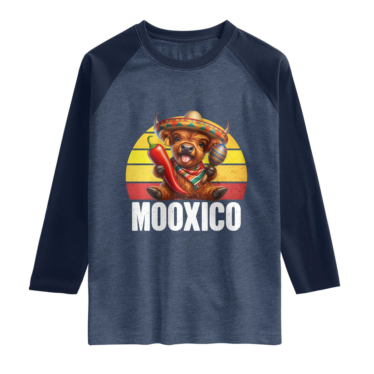 Funny Highland Cow MooXico Raglan Shirt Cinco De Mayo Fiesta Party