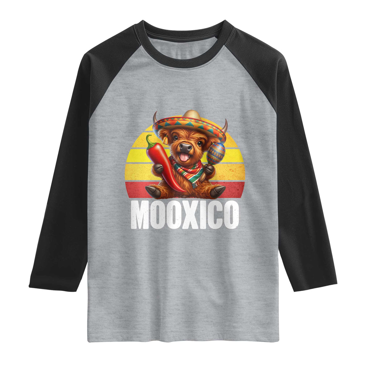 Funny Highland Cow MooXico Raglan Shirt Cinco De Mayo Fiesta Party
