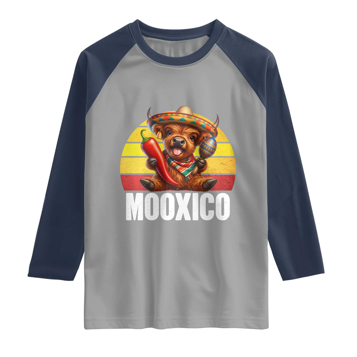 Funny Highland Cow MooXico Raglan Shirt Cinco De Mayo Fiesta Party