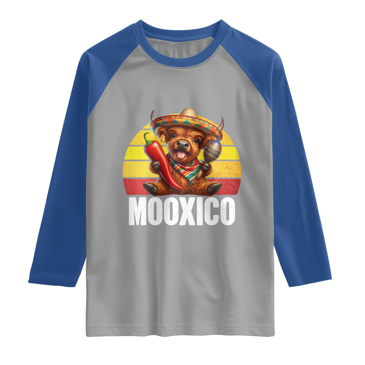 Funny Highland Cow MooXico Raglan Shirt Cinco De Mayo Fiesta Party