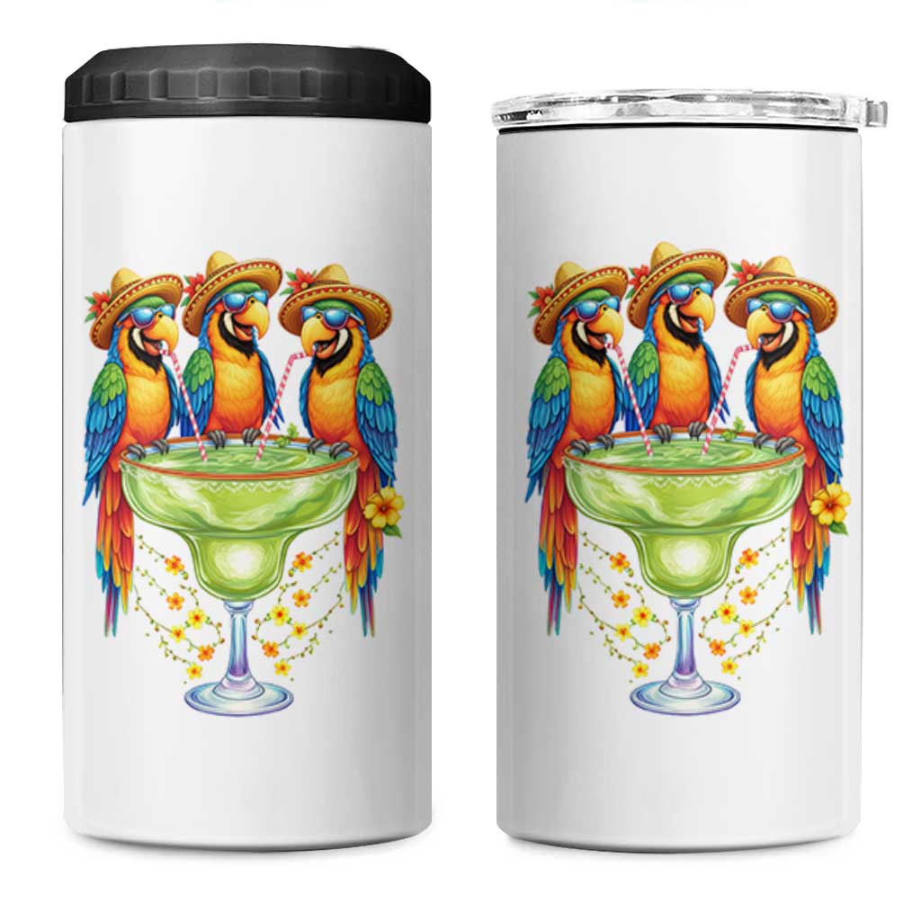 Cinco De Mayo Summer Party 4 in 1 Can Cooler Tumbler Funny Parrots Drinking Margaritas